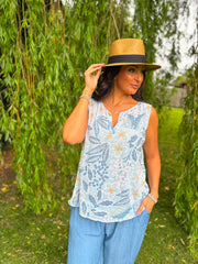 Light Blue Floral Sleeveless Top Amanda