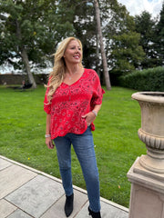 Red Bubble Cotton Paisley Top Kimberly