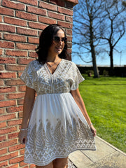 White Tribal Embroidered Dress Margo