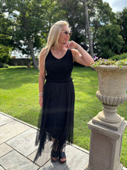 Black Pleated Mesh Tulle Skirt