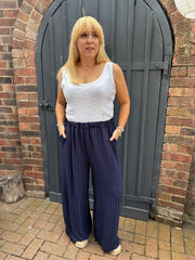 Navy Pinstripe Pull on Trousers Tanya