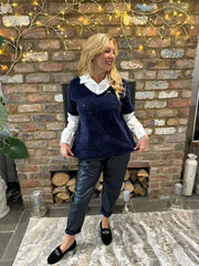 Navy Shimmer Layered Top Ellis