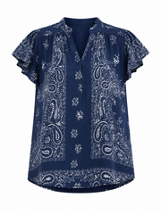 Navy Bubble Cotton Paisley Top Sammie