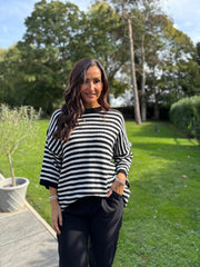 Black Drop Shoulder Stripe Knit Dove