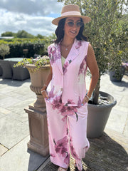 Pink Flower Print Trouser Set Claudette