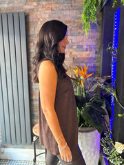 Chocolate Lace Trim Diamante Vest Amber