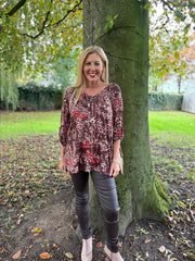 Chocolate Floral Leopard Top Theresa