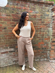 Mocha Seam Front Pull On Comfort Trousers