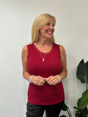 Wine Ribbed Lace Vest Trina
