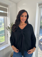 Black Knitted Tie Front Jumper Libby
