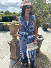Navy Floral Brushed Pattern Trouser Set Ariel