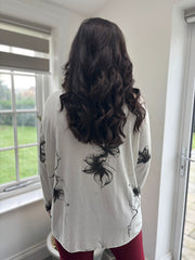 Winter White Sketched Flower V Neck Top Amy