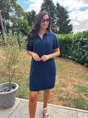 Navy Collared Towelling Dress Natasha