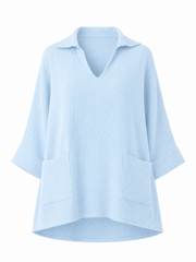 Blue Bubble Cotton Pocket Blouse Carol