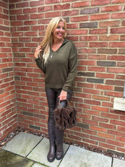 Khaki Open Collar Jumper Rhea