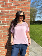 Pink Mesh Panel Knit Top Caroline