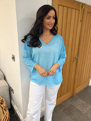 Blue Marl Crochet Detail Top Cora