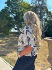 Stone Sketched Leaf Tie Front Blouse Brielle