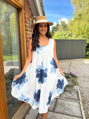 Navy Floral Print Dress Yvonne