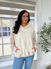 Cream Luxury Lace Mesh Hoodie Adalynn