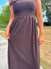 Chocolate Bandeau Towelling Dress Natasha