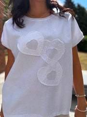 White Textured Hearts Tee Joy