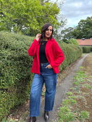 Red Boucle Buttoned Coat Isla