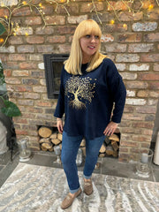 Navy Tree of Life Ribbed Sweatshirt Brooke