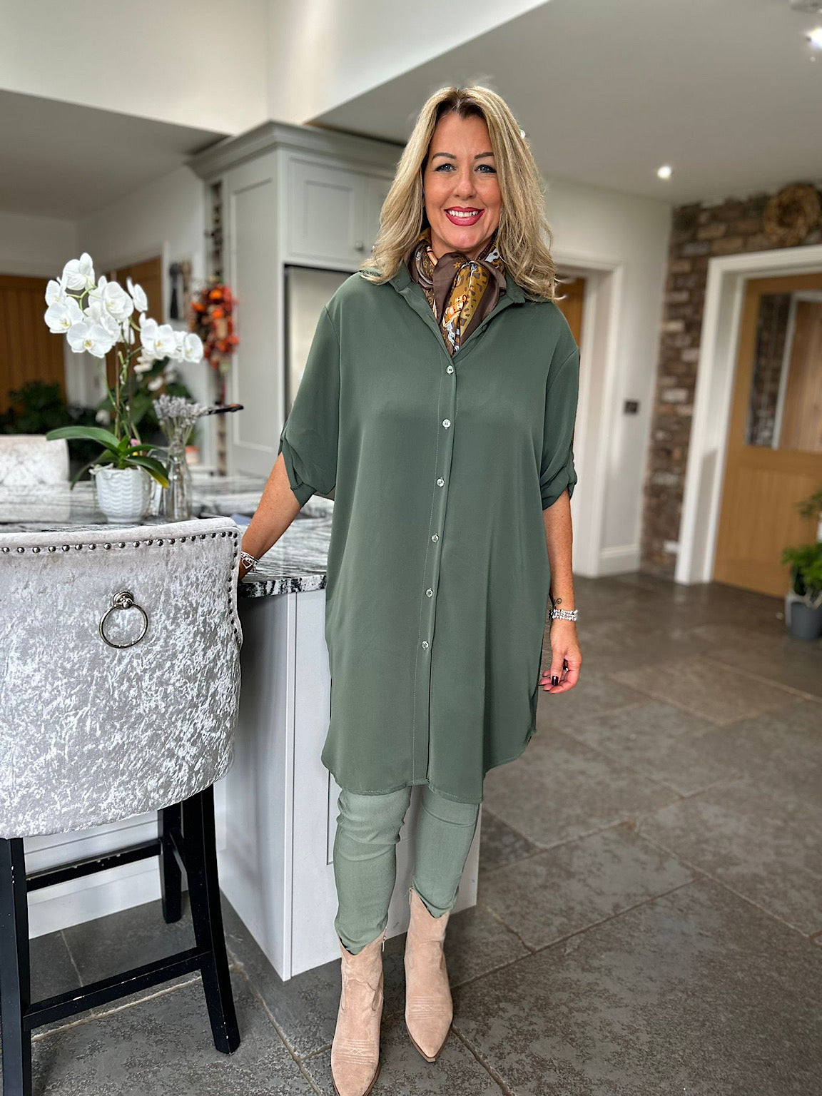 Khaki Lightweight Shirt Dress Jade Tillett s