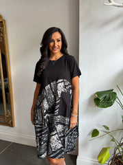 Monochrome Half Printed Pocket Dress Amelia