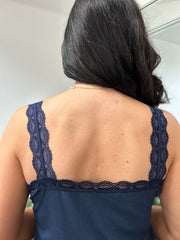 Navy Lace Ribbed Vest Libby
