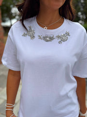 White Embellished Floral Tee Riley