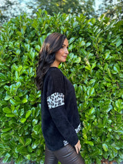 Black Animal Trim Textured Top Ada