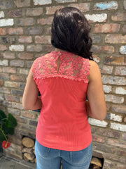 Coral Crochet Floral Ribbed Vest Olivia