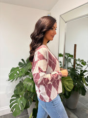 Wine Argyle Knit Top Georgia