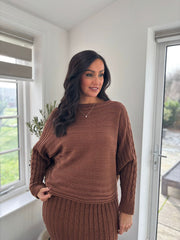 Chocolate Cable Detail Ribbed Two Piece