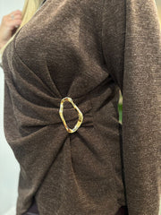 Chocolate Crossover Brooch Top Rebecca