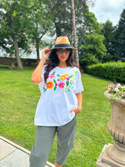 White Embroidered Floral Top Phoenix