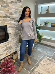 Grey Embellished Bow Knit Natalie