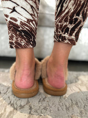 Camel Faux Fur Lined Mule Slippers