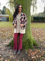 Wine Leopard Quilted Coat Adele