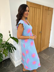 Blue Bubble Cotton Sunburst Dress Florence