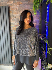 Grey Layered Velour Sequin Top Mercy