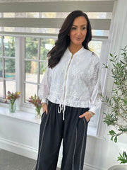 White Floral Mesh Bomber Jacket Elma