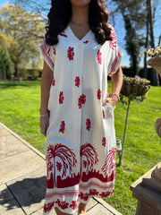 Red Coastal Border Dress Lilia