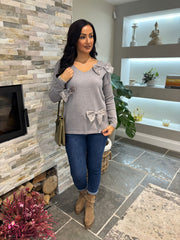 Grey Embellished Bow Knit Natalie