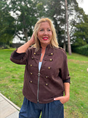Chocolate Military Suedette Jacket Cheryl