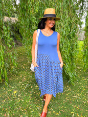 Denim Polka Dot Panel Dress Coraline