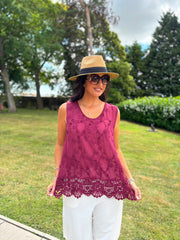 Wine Floral Lace Hem Vest Dina
