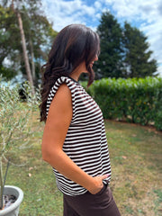 Chocolate Sleeveless Diamante Stripe Top Caitlyn